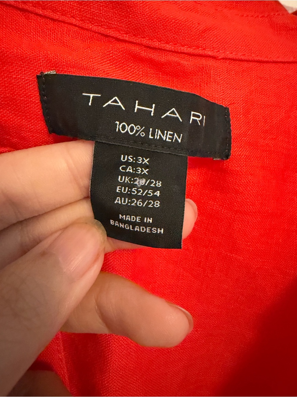 Tahari 100% Linen Tunic Top Women's 3X Red Popover Collared Shirt Plus Size - Picture 4 of 7